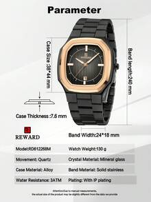 REWARD 男士石英手錶，商務時尚風，日期顯示，夜光指針，多功能，高品質禮品，經典設計，不鏽鋼錶帶 - 黑色 - 查看 8