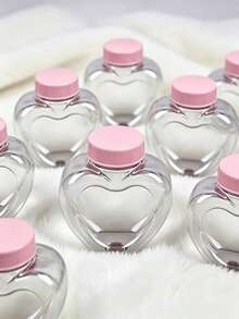 1pc Transparent Heart-Shaped Pink Ribbed Lid 80ml PET Jar, Sealed Portable Storage Container, Cute Aesthetic Wish Bottle, DIY Valentine's Day Birthday Party Gift - View 7