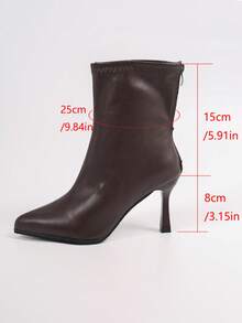 Women's Vintage-Style Color-Block Ankle Boots Featuring A Glossy Finish, Pointed Toe, Kitten Heel, And Back Zipper-A Stylish And Versatile Choice. - Brown - View 7
