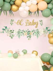 1件裝「Oh Baby」綠葉設計紙製橫幅，適合嬰兒派對懸掛裝飾、春季懸掛旗幟、生日慶祝、性別揭曉派對用品、春季主題派對用品及節日派對用品，1歲生日派對裝飾的理想選擇 - 綠色 - 查看 8