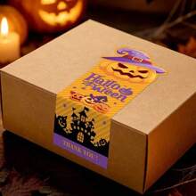 10pcs Halloween Long Strip Shaped Sealing Stickers, Holiday Gift Box Sealing Stickers, Cute Ghost & Pumpkin Pattern Candy Packaging Stickers - A - View 4