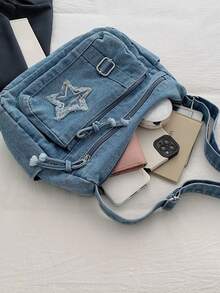Women's Fashionable Shoulder Bag With Star Embroidery - Multicolor - View 7