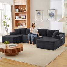 Sectional Sofa Dark Grey 6 Seats - Modular U Shape - Dark Grey 6 Seat - View 4
