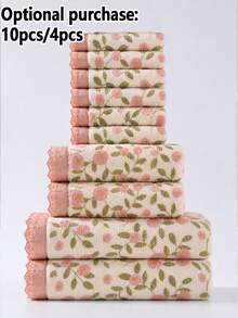 Juego de 10 piezas/4 piezas de toallas de felpa de coral con encaje rosa (ligeras y delgadas) ultra suaves absorbentes amigables con la piel sin pelusa de secado rápido toallas de mano para piscina al aire libre para adultos parejas uso diario en el hogar toallas para lavar la cara baño manos toallas para secar el cabello para hombres y mujeres paquete familiar mejor regalo para la pareja - Rosa - Ver 2