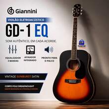 Violão Eletroacústico Giannini G D-1 EQ Folk Dreadnought Cordas De Aço Com Afinador Cromático Equalizador De 3 Bandas Pré-Amplificador GS-3T - VSB-S - Visão 2