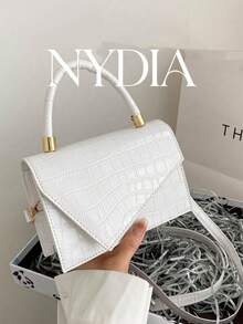 Mini Crocodile Embossed Flap Square Bag - White - View 1