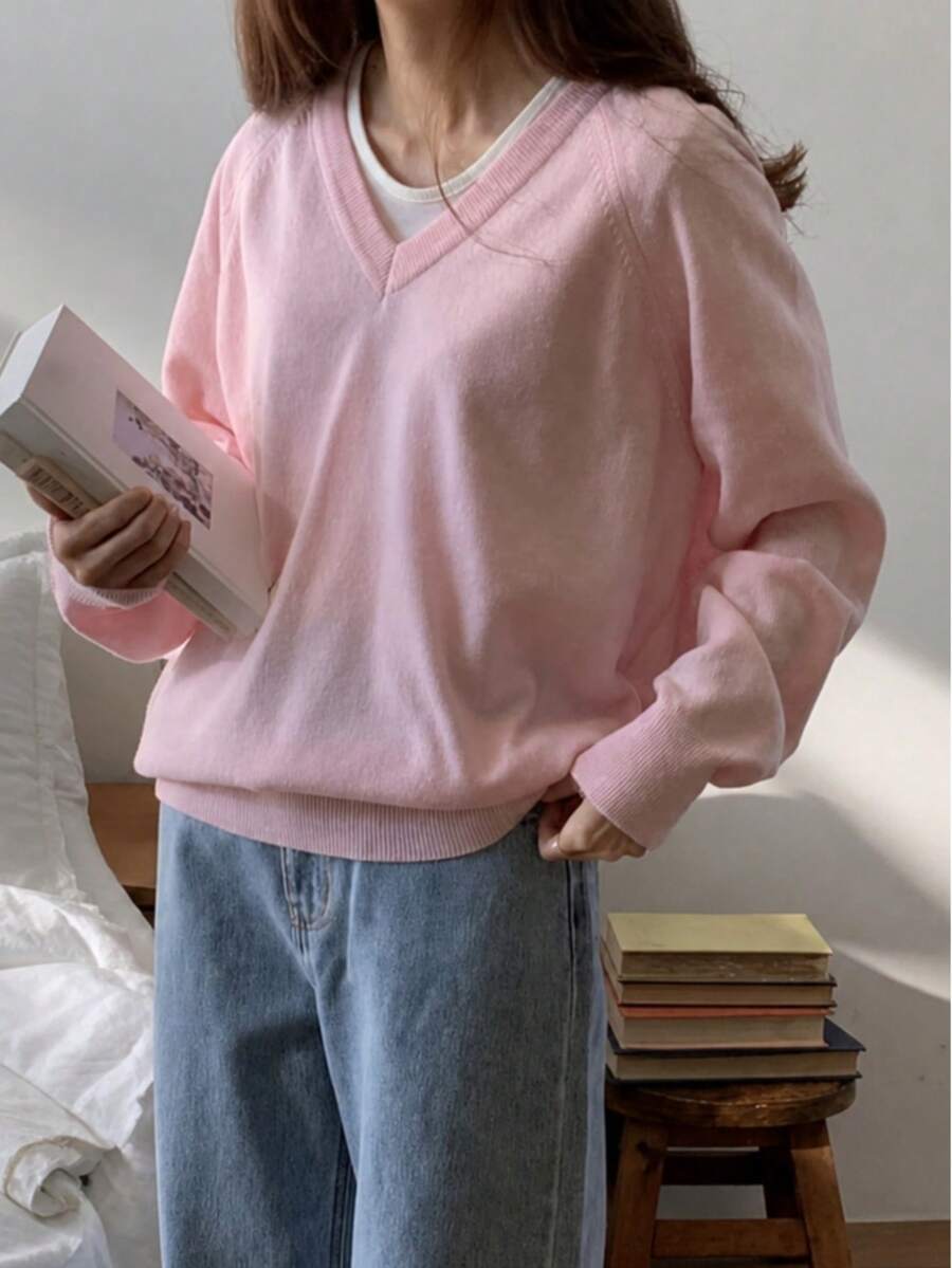 New Autumn/Winter Women's Pink Lightweight Knit Top - Pink - View 1