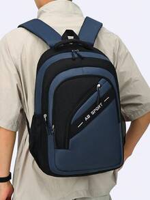 Unisex Backpack, Black Grey Contrast Sport Star Label Daypack, Multi Front Zipper Storage, For School Fitness Daily Commute - Multicolor - View 8