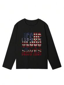 Women's Fashion Autumn/Winter Loose Minimalist Versatile Letter Print Long Sleeve T-Shirt Casual - Black - View 5