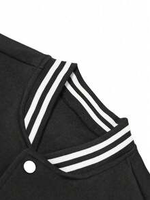 Boys' & Teens' Colorblock Sports Cardigan Baseball Jacket, Autumn/Winter Fashion Casual Loose Fit Jacket - Black - View 8