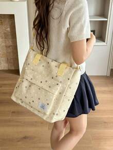 Bolsa Tote de Grande Capacidade com Estampa de Estrela Fofa, Bolsa Feminina Casual e Prática com Múltiplos Bolsos, Adequada para Campus, Passeios Diários, Bolsa de Ombro - Multicolorido - Visão 7