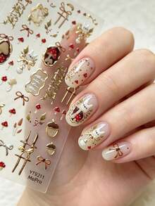 Halloween Christmas 3D Embossed Jelly Nail Stickers, Spot Bow Rabbit Gold Foil Frame Cherry Spider Web Ghost Bat Clown Self-Adhesive Nail Decals DIY Manicure Decor - Multicolor - View 3