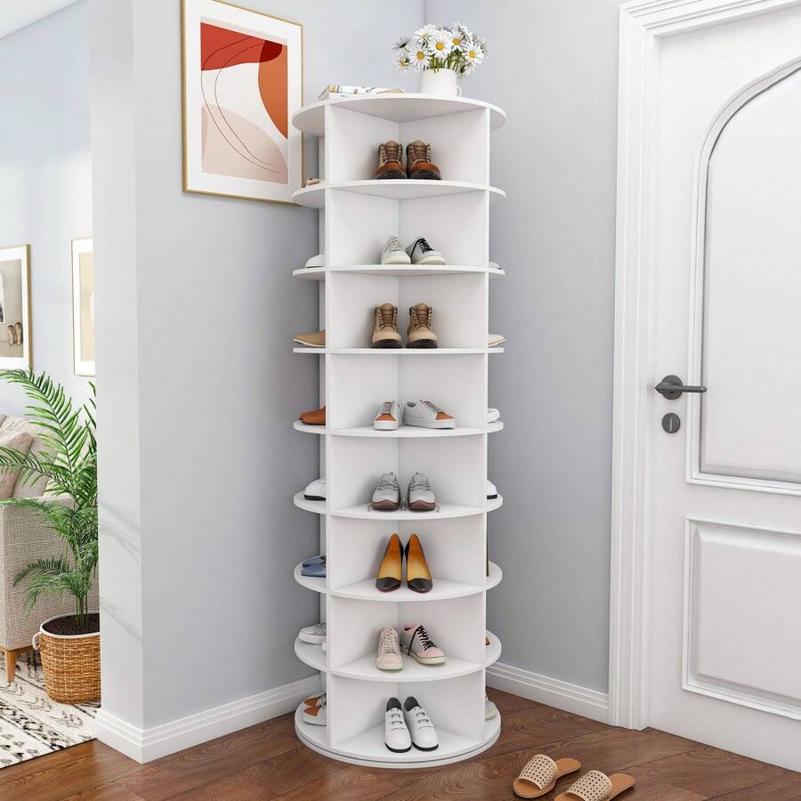 Rotating Shoe Rack Tower, Spinning Storage Rack, Standing 360° Revolving Shoe Organizer - 8 Floors, Circular Shape - View 1