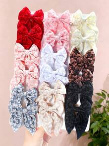 6/10pcs/Set Sweet Jacquard Bow Hair Clips, Sweet Hair Accessories - Suitable For Girls And Women, Applicable For Daily, School, Date, Party - Multicolor - View 6