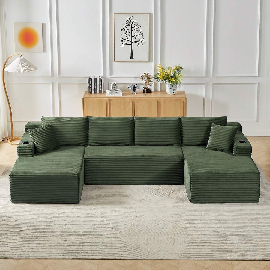 Sectional Sofa Modular Green 6 Seats - No Assembly Required - 綠色 6 座 - 查看 1