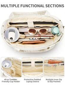 1pc Women's Tote Bag With Multi-Layer Storage, Cup Holder And Pen Holder, Suitable For Daily Home Storage, Daily Commute, Business Travel, Ideal For Holiday Gifts And Short Trips - Multicolor - View 7