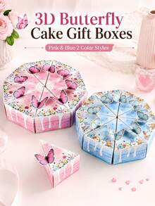 4/8 Pcs Reusable 3D Butterfly Triangle Cake‑Shaped Gift Boxes Candy Treat Boxes For Birthday Party Table Favors - Multicolor - View 4