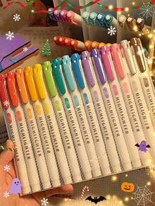 15 Colors Fluorescent Marker Set, Soft Water-Based Dual-Tip Markers, Highlighters, Pens, Drawing, Notebook, Diary, Student Stationery, Office Supplies, Back To School Essentials (Random Style) - Multicolor - View 1