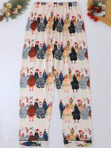 2pcs Women's Pajama Set, Gift 2-Piece Set, Lapel Button Long Sleeve, Loose Elastic Long Pants, Suitable For All Seasons, Home Wear, Outdoor Wear, Comfortable And Loose, New Full Print Pattern - Apricot - View 7