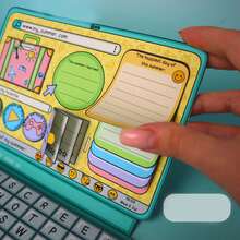 Flip Laptop Shaped Portable Quiet Book DIY Handmade Toy, Kids Travel Simulation Office Game, Car Ride & Airport Waiting Time Killer, Highly Attractive Handmade Decor Gift - Multicolor - View 5