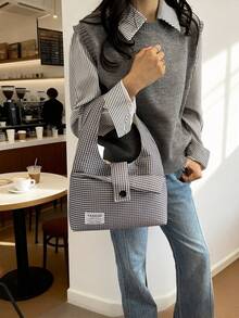 2026 Fashion New Casual Large Capacity Commuter Minimalist Retro Plaid Eye-Catching Shoulder Bag Niche Handbag - Grey - View 11