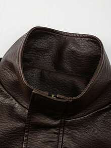 Men's Autumn/Winter Long Sleeve Fashion Leather Jacket, Suitable For Daily Commute, Vacation, Gift Giving - Coffee Brown - View 7