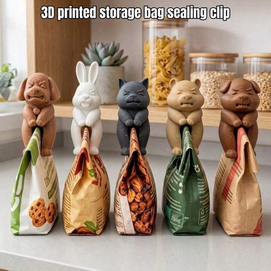 1 Set 3D Printed Animal Shaped Sealing Clips, Cartoon Leg-Shaped Snack Bag Seal Clips, Food Storage Clips, Airtight Reusable, Kitchen Gadget, Durable Plastic, Freshness Preservation & Spill-Proof, Creative Gift - Bag Clip - View 1