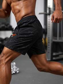 Men's Horn Print Running Fitness Sports Casual Shorts - Black - View 2