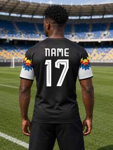 1pc Germany Theme Customized Football Jersey, Men's Geometric Print Soccer Shirt, Personalized Name/Number/Logo, Comfortable & Soft, Sports/Casual Gift - Multicolor - View 3