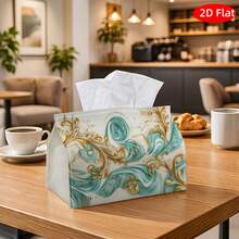 1 pieza Funda de caja de pañuelos de tela con patrón floral de pergamino verde azulado dorado vintage plano 2D, soporte de almacenamiento de pañuelos rectangular impreso a doble cara, estilo de lujo retro para decoración del hogar en sala de estar, cocina, coche, escritorio - Multicolor - Ver 8
