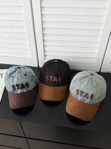 1pc Unisex Vintage Washed Star Embroidery Baseball Cap, Dual-Tone Curved Brim Adjustable Dad Hat, Suitable For Spring/Summer Travel And Daily Wear - A - View 4