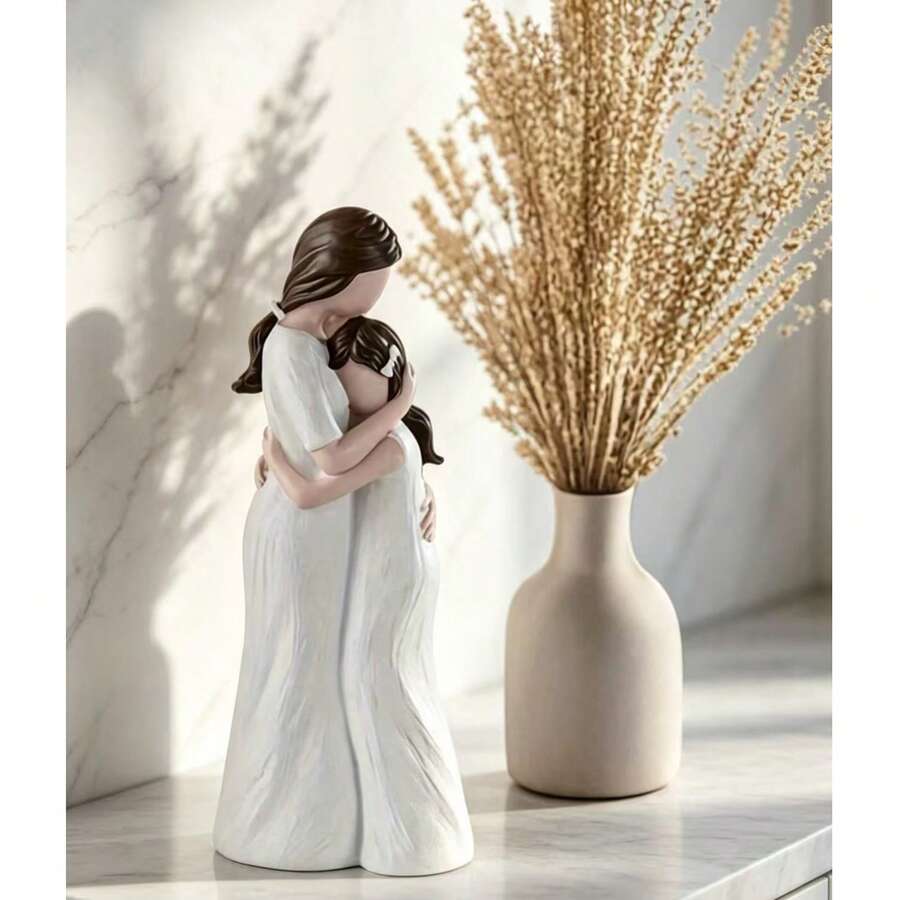 1pc Creative Acrylic Simulated Craft Mother And Daughter Hugging Statue, Home Decor, Birthday/Mother's Day Gift, Gift For Mom And Daughter, Friend's Birthday Gift, Graduation Gift