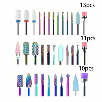 DeDryDS 1/10/11/13pcs Nail Drill Bit Set, Electric Nail File, Suitable For Acrylic Nail Manicure And Pedicure, With Storage Box