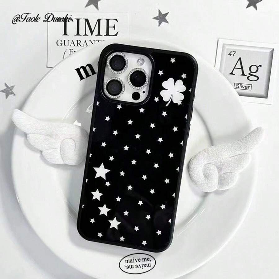 Niche Style 星星與四葉草 16 15 Pro Max Apple 13 14 12 黑白手機殼 - 彩色 - 查看 1