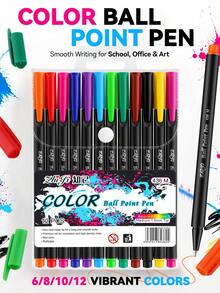6/8/10/12pcs 1mm Colorful Oil-Based Markers, Student & Office Stationery Pens, Suitable For Crafts, Bookkeeping, Hand Drawing, Notebook Ballpoint Pens, Back To School - Multicolor - View 1