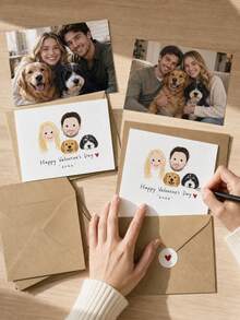 Custom Portrait Greeting Card, Personalized Photo Drawing Card With Custom Text, Hand‑Drawn Family & Pet Portrait, Sweet Gift For Valentine's Day, Anniversary, Suitable For Sending Warm Wishes To Your Loved Ones - Multicolor - View 4