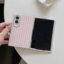 Macaron Colorful Plaid Detachable Case For Galaxy Z Fold3/4/5/6/7/8, Minimalist Silver Edge Contrast Color Foldable Screen Shockproof Phone Protective Cover - Pink - View 4