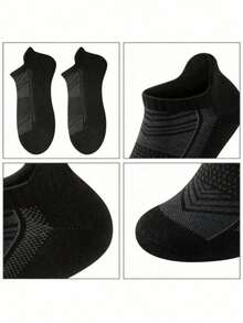 6/10/30/80 Pairs Men's Short Socks, M And L Sizes, Soft Low-Cut, Non-Slip, With Small Pull Tab - Black - View 3