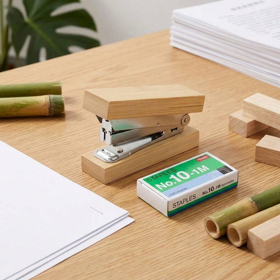 Bamboo Wood Hole Puncher Binding Machine Manual Punch For Office Financial Documents Student DIY Crafts Simple Design Durable Desk Organizer School Office Supplies - A - View 1