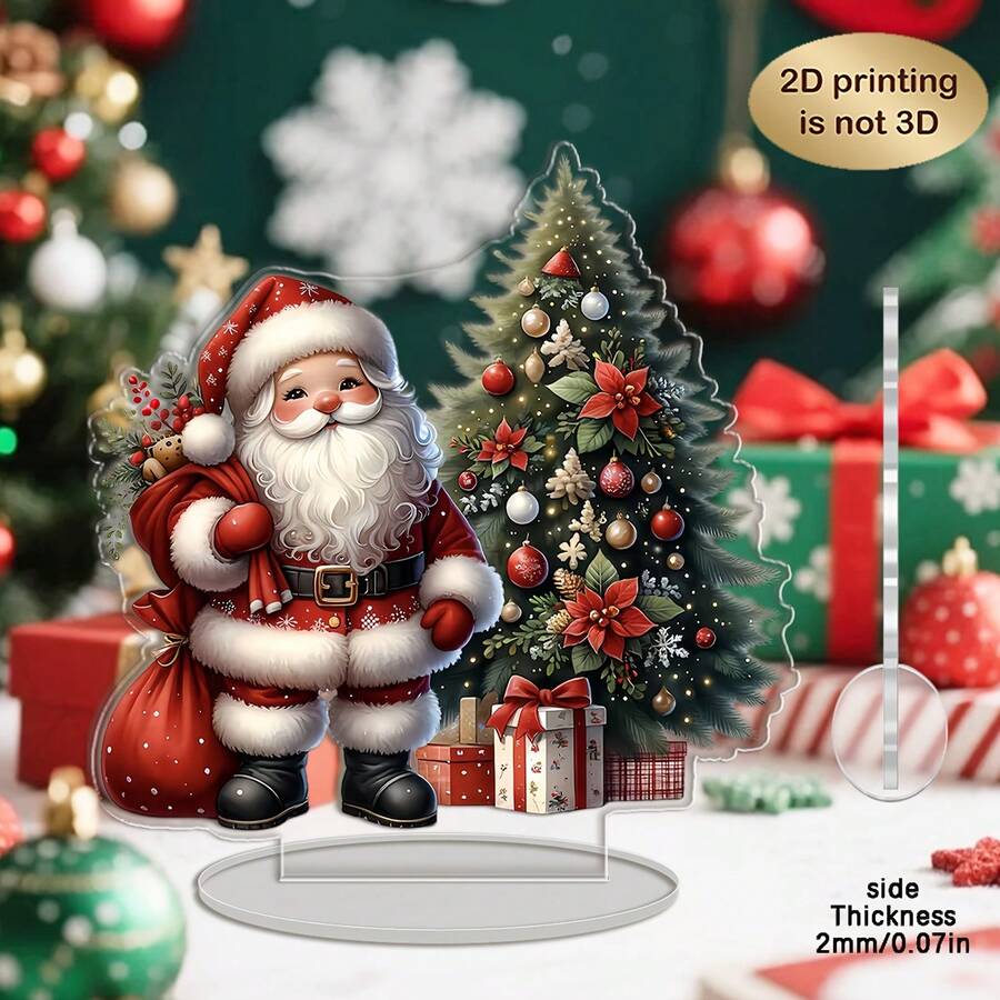 2D Flat, 1pc Santa Claus Acrylic Christmas Tree Decoration, Holiday Atmosphere Scene Desktop Arrangement Desktop Ornament - Asymmetrical Shape Desktop Decoration, Suitable For Home And Party, Perfect Holiday Gift, Holiday Desktop Centerpiece Decoration, Lively Design, Durable Decoration, Holiday Party Gift - A - View 1
