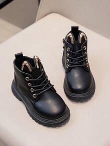 1 Pair Kids Black Boots, Spring/Autumn/Winter Baby Single Military Boots - Black - View 1