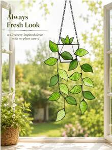 5PCSGreen Plant Window Suncatcher, Stained Window Hanging, Handcrafted Faux Plant Stained Glass Panel Sun Catcher For Plant Lovers, Unique Home Indoor&Outdoor Decor - Multiple Styles - View 9
