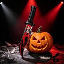 Large Bloody Ghost Face Plastic Prop Knife, Halloween Cosplay Scream Red & Black Bleeding Toy Knife - Multicolor - View 3