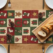 Merry Christmas Winter Xmas Tree Ball Bells Checkered Table Runner Holiday Party Decor Reusable Xmas Kitchen Dining Table Runner Christmas Decorations - Multicolor - View 7