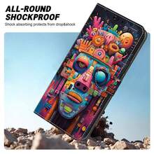 GLANDOTU Colorful Mask Graffiti Pop Art Print PU Leather Wallet Phone Case, Flip Cover Card Slot Kickstand Protective Shell, Compatible With Multiple Brands And Models - Multicolor - View 4