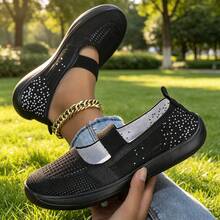 Women's Comfortable Casual Lace-Up Slip-On Flat Shoes, Round Toe Breathable Upper, Lightweight Sole, Fashionable Minimalist Style - Black - View 2