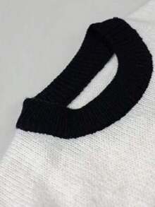 Sweater Leher Bulat Motif Bintang Digital Blok Warna untuk Remaja Perempuan, Pullover Rajut Longgar Kasual - Putih - View 9