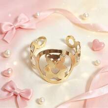 Bear Heart Hollow Open Cuff Bracelet, Adjustable Alloy Bangle For Women - Gold - View 4