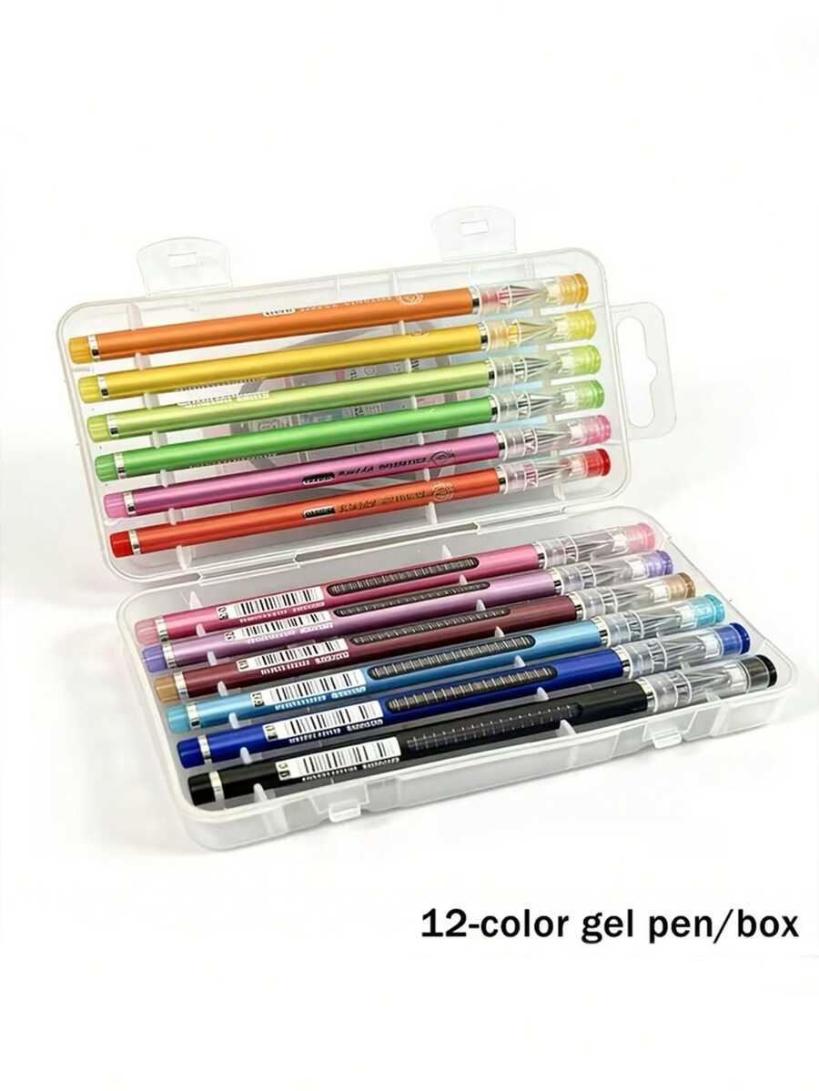 12-Color Diamond Neutral Pen Set With Storage Box, 0.5mm Fine Tip Colored Pens, Smooth Writing Diary Pens, Suitable For Note-Taking, Drawing, Sketching, Bookkeeping, School And Office Supplies - Diamond Gel Pen Set - View 1