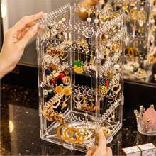 1pc Foldable Jewelry Display Stand, Acrylic Transparent Rotating Multi-Layer Earring, Stud, Hoop, Clip, Necklace Storage Organizer Rack For Desktop And Store Counter - Clear - View 5